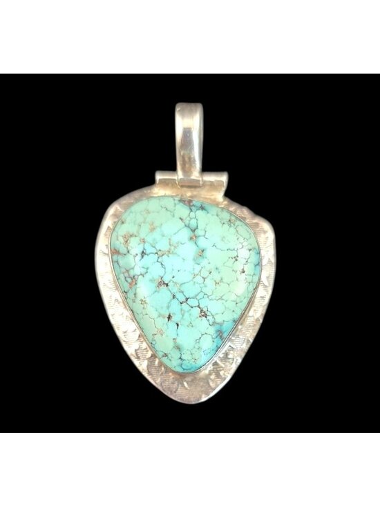 Handcrafted Jewelry - Vintage Natural Turquoise Pendant Sterling Silver 925 Boho Teardrop Handcrafted